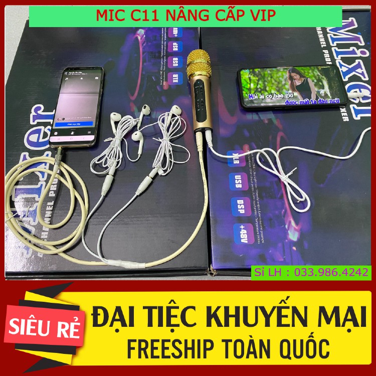 Micro C11 Nâng Cấp ⚡FREESHIP⚡ Đặc Biệt Chỉ Cần Cắm 2 Dây Bắt Xa 1 Mét Hát Song Ca Thoải  Mái