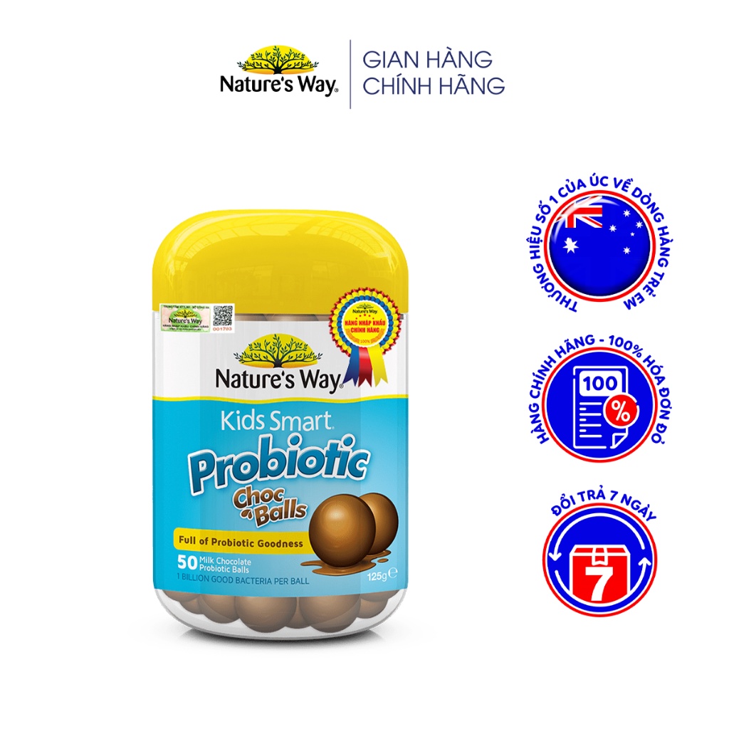 Kẹo Dẻo Cho Bé Nature's Way Kids Smart Probiotic Choc Balls Lợi Khuẩn Tốt Cho Hệ Tiêu Hoá 50 Viên