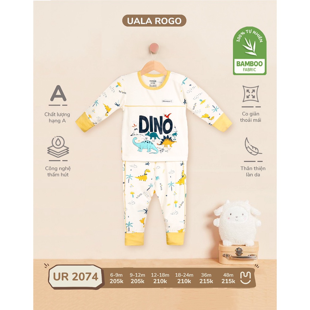 [UALAROGO] Bộ dài tay cài vai chất liệu bamboo cho bé 6M-3Y mặc điều hòa