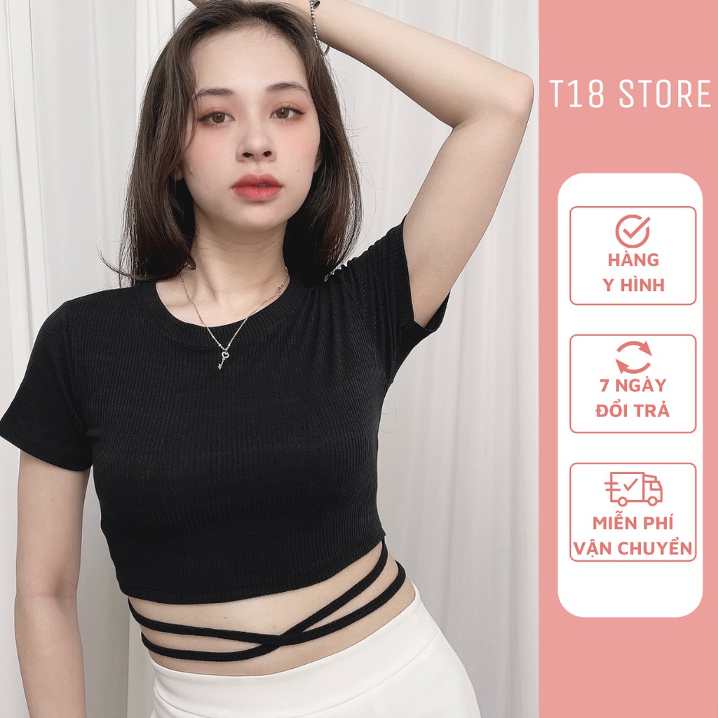 Áo croptop nữ kiểu ôm tay ngắn cổ tròn thun body buộc dây bigsize T18 STORE CT14 | BigBuy360 - bigbuy360.vn