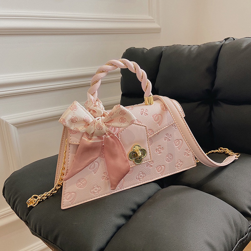 Faya - Túi quai xách đi tiệc dáng thang họa tiết phối khăn lụa sang trọng T1126