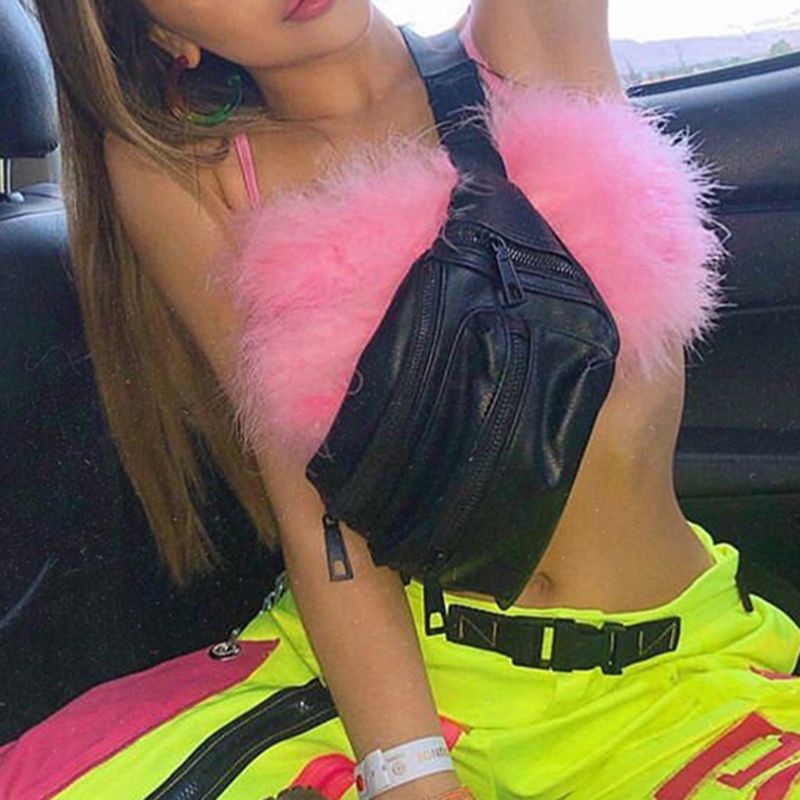 Áo croptop hai dây phối lông vũ phong cách quyến rũ cho nữ