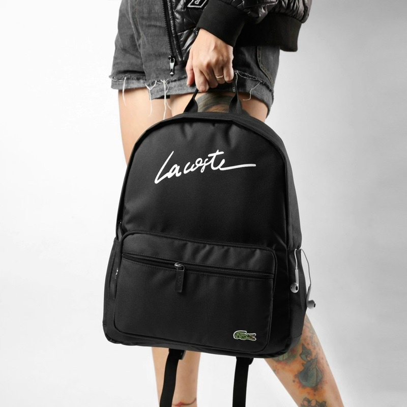 TNS-Balo form vuông hottrend phong cách thể thao có ngăn laptop Lacoz backpack-unisex màu đen chữ ký độc đáo