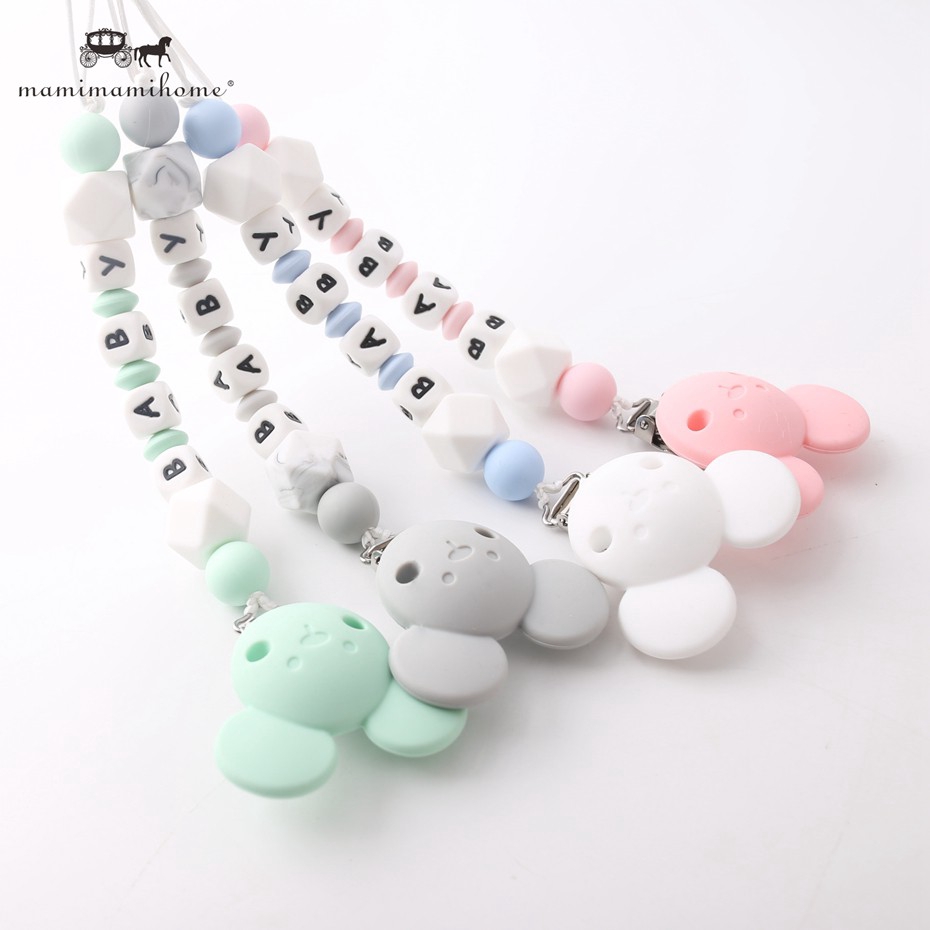 Dây silicon MAMIMAMIHOME xỏ hạt hình gấu có kẹp giữ ti giả dễ thương thời trang cho bé