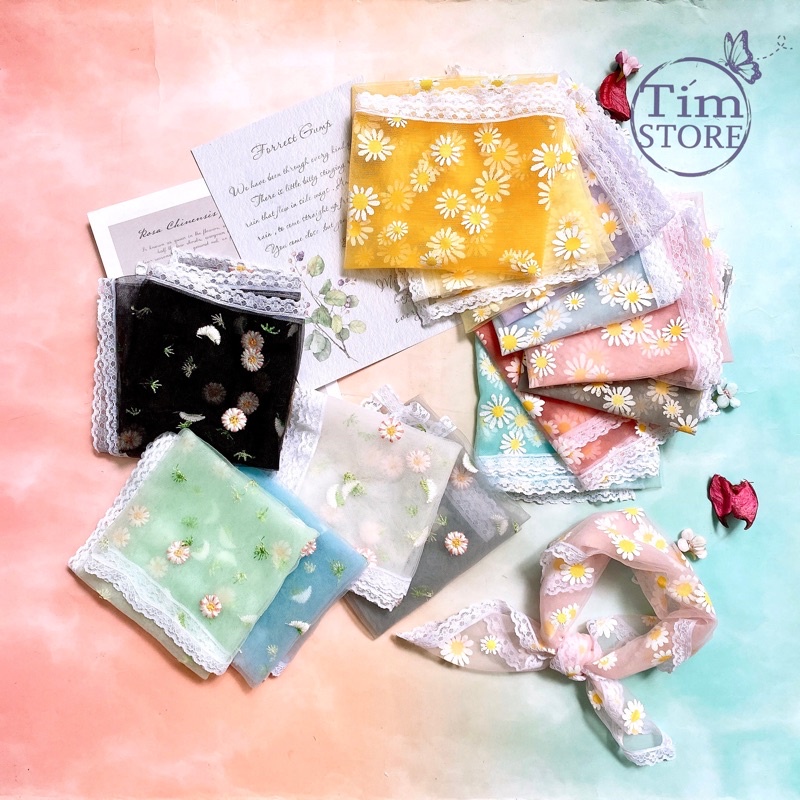 Khăn bandana hoa cúc làm turban cột tóc TÍM STORE phụ kiện tóc phong cách hàn quốc dễ thương