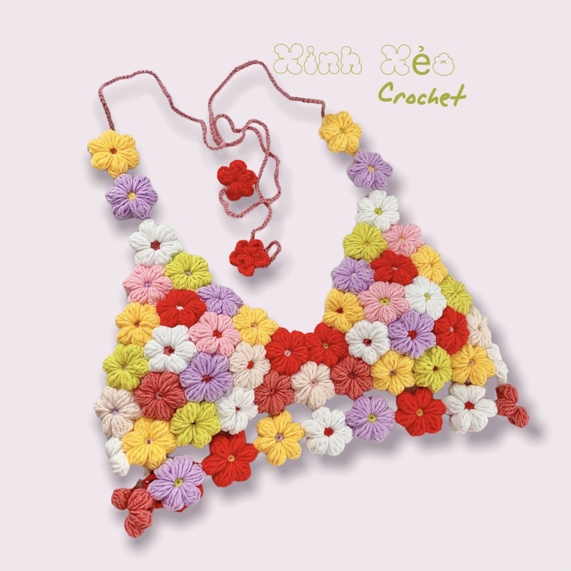 Áo len bikini handmade ghép hoa nổi màu sắc dành cho bạn gái