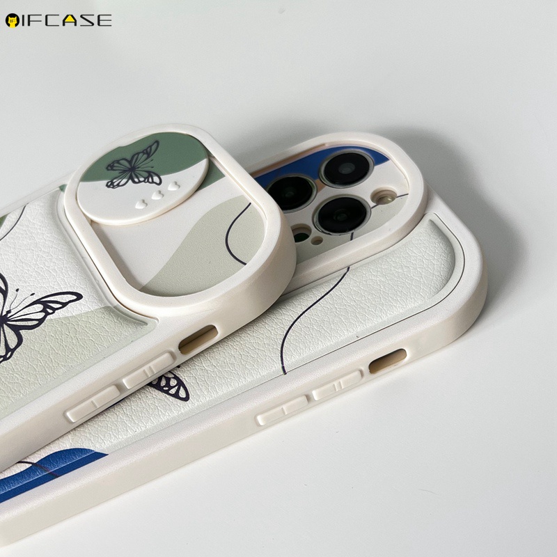 Ốp Điện Thoại Da Mềm Chống Sốc Có Nắp Trượt Bảo Vệ Camera In Hình Bướm Cho iPhone 13 12 11 Pro Max XS Max XR X