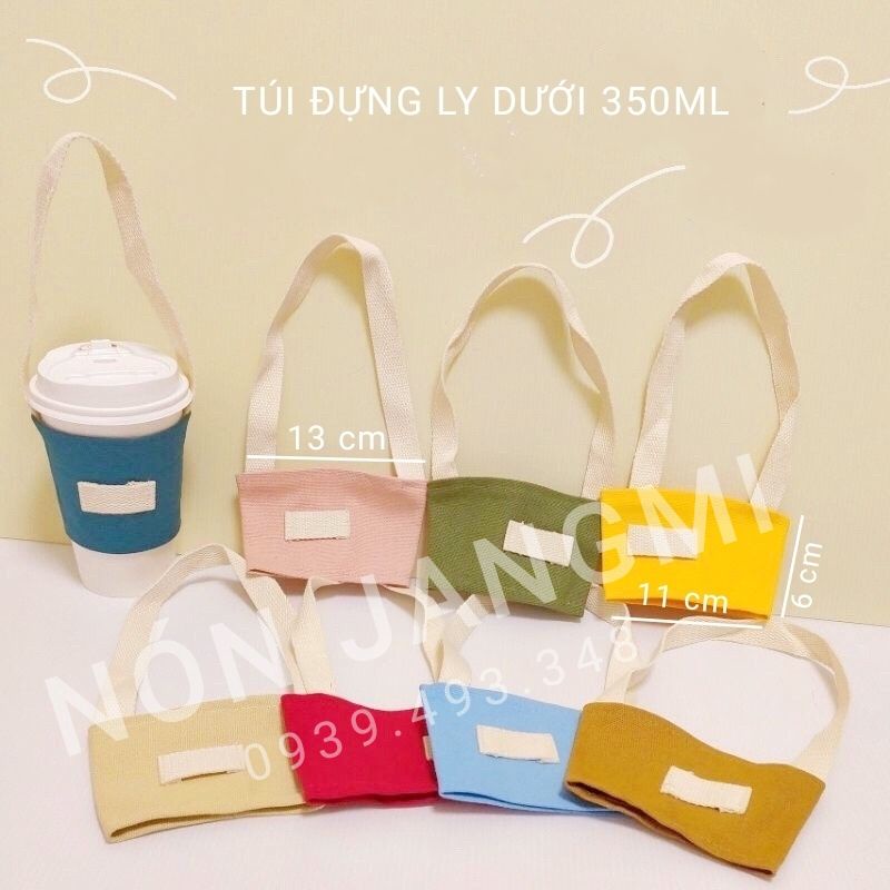 Túi Quai Vải Xách Ly Dưới 500ml Dây Đai Trắng Mỏng Phối Nhiều Màu