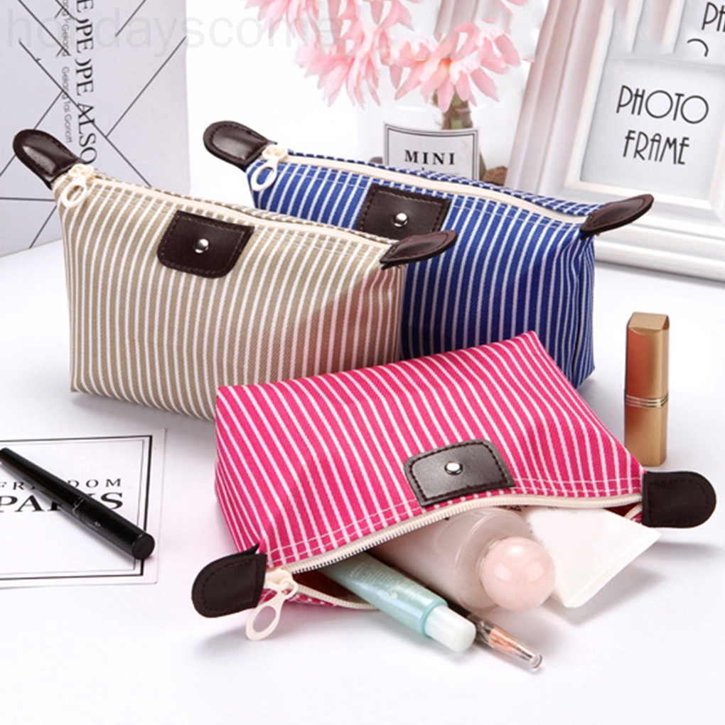 Women Girls Makeup Bags Stripe Purse Mini Zipper Pouch Dumpling Folding Waterproof Makeup Handbag holidayscome