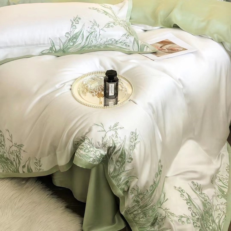 Bộ Chăn Ga Tencel hoa lá mùa hè sợi 100s siêu mềm mượt thoáng mát