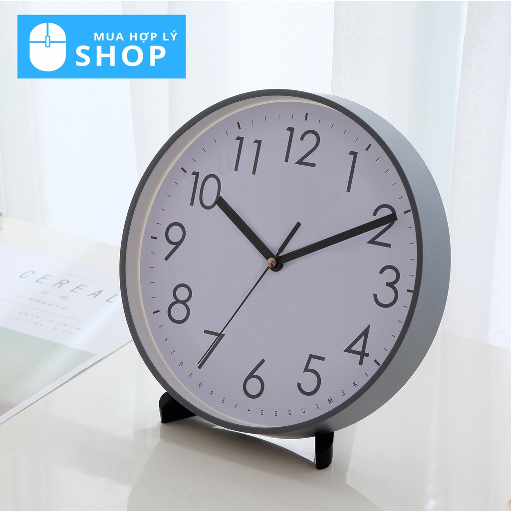 Đồng Hồ MJK Mặt Tròn Có Chân Đế 10 inch Để Bàn, Treo Tường Phong Cách Hàn Quốc - Tặng Kèm Pin Và Móc Treo