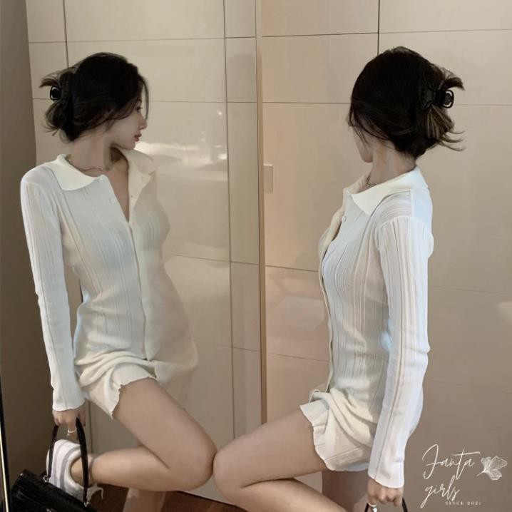 [100% GIỐNG ẢNH] Đầm len dệt kim ôm body sexy tay dài cổ V tăng phần gợi cảm cho phái đẹp