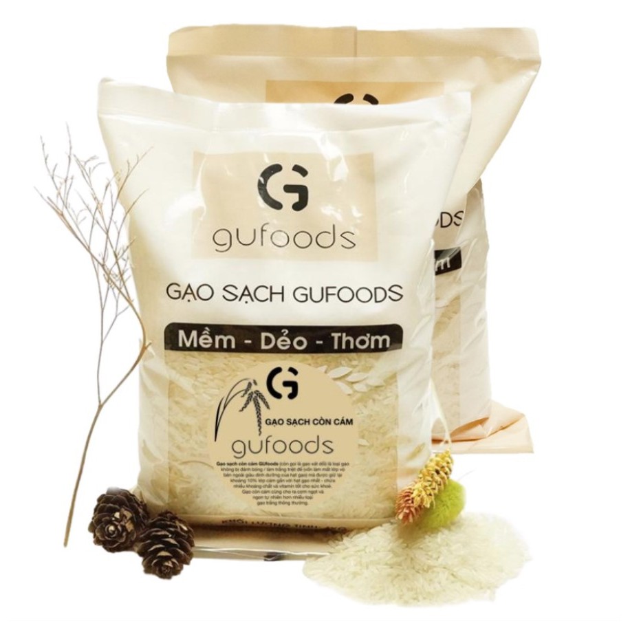 Combo 2 túi Gạo sạch còn cám GUfoods (gạo xát dối) - Ngọt - mềm - thơm (mỗi túi 1kg)