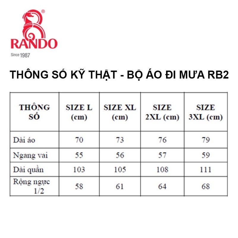 Áo mưa bộ 2 lớp cao cấp RANDO RB2