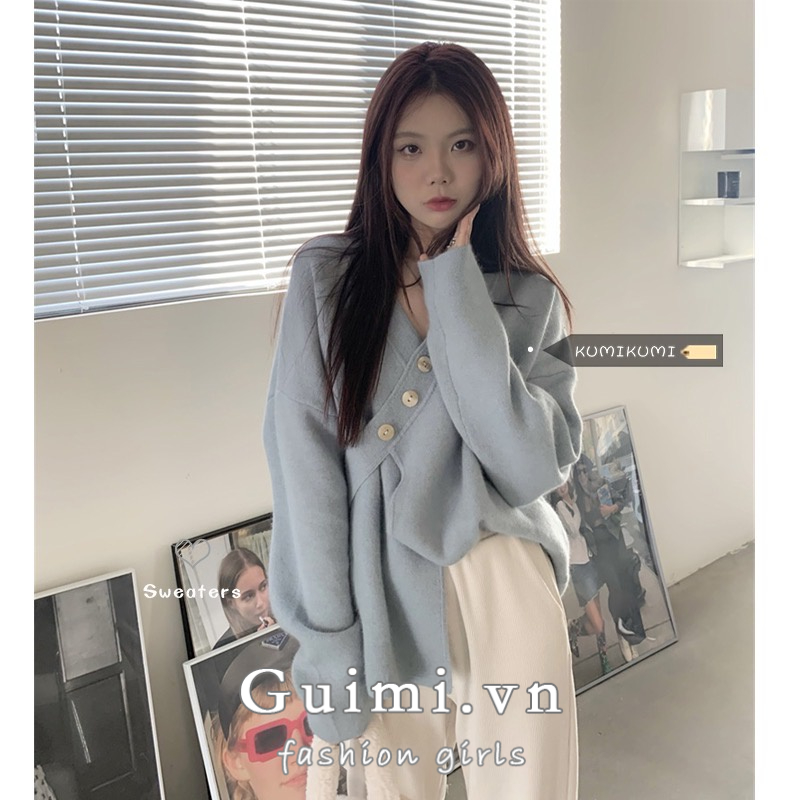 NZN Áo khoác cardigan dệt kim cổ chữ V thời trang cho nữ