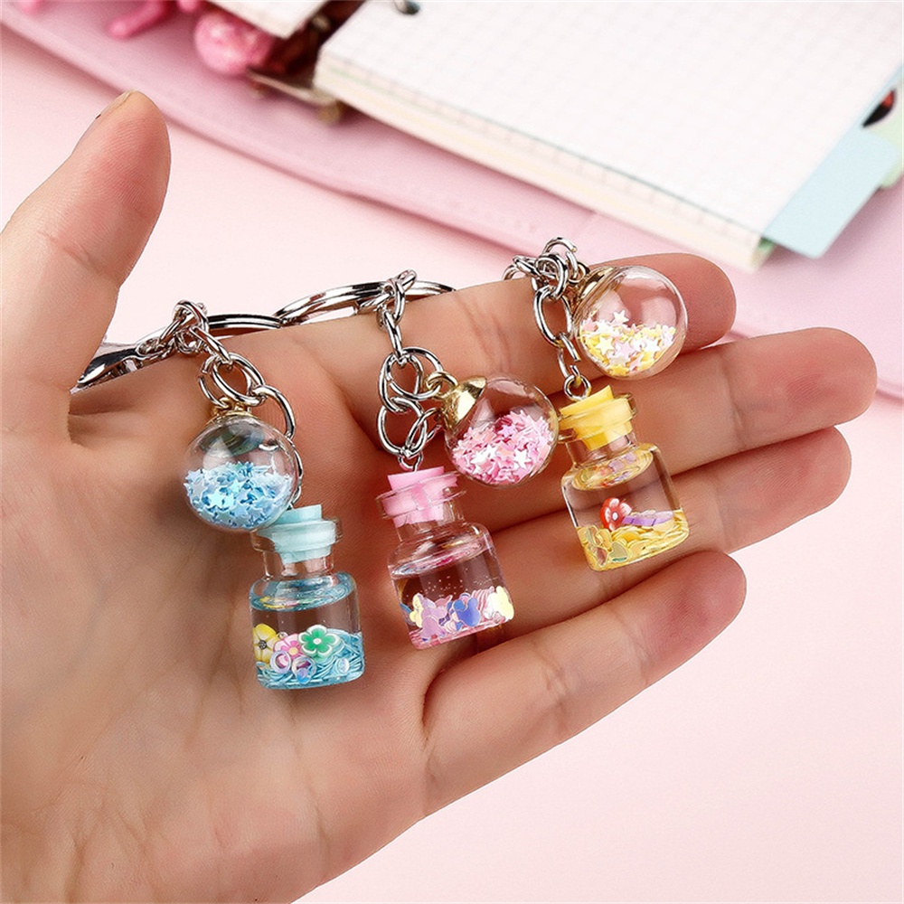 Móc Khóa Lọ Điều Ước Mini Hình Lọ Điều Ước Ngôi Sao Phối Kim Sa Lấp Lánh Dễ Thương