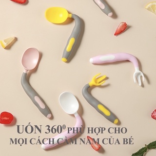 Thìa Dĩa Uốn Cong Cho Bé Tập Ăn Dặm