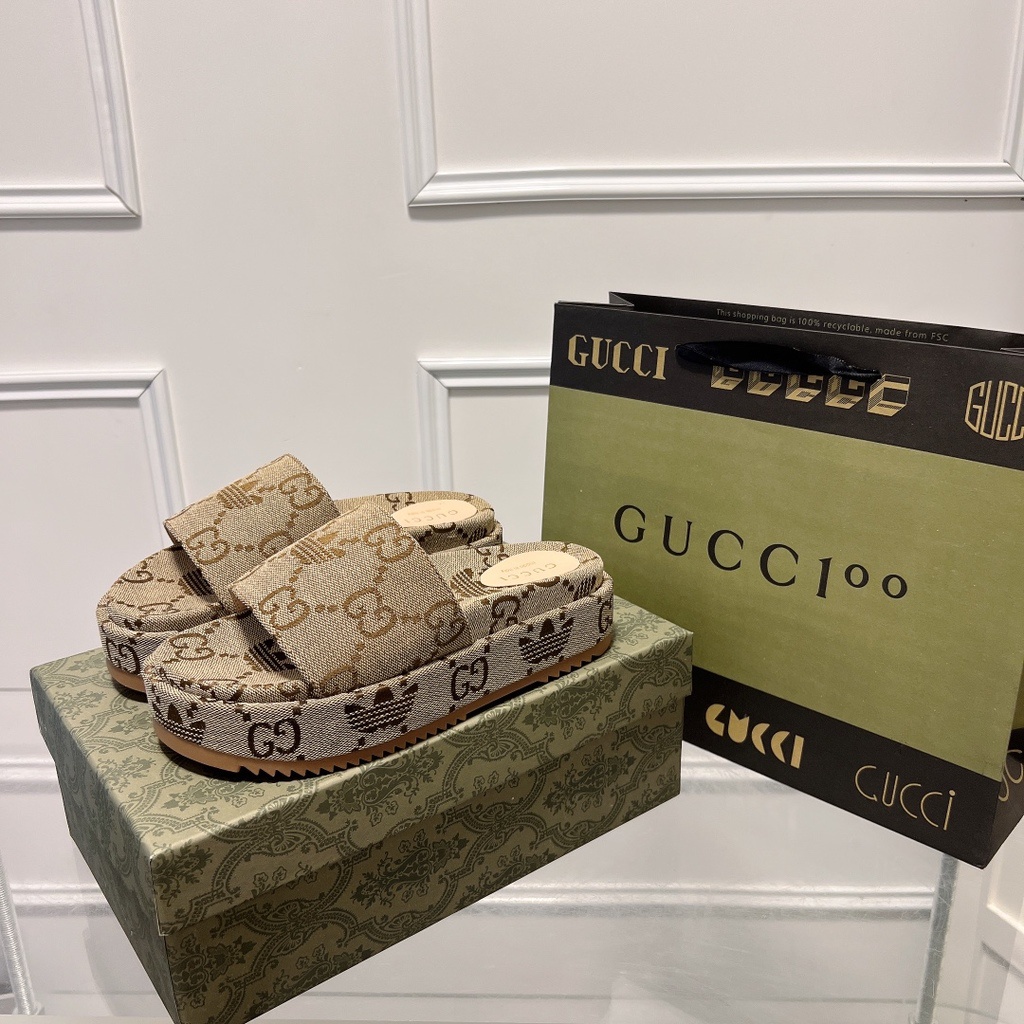 gucci Dép Điện Đế Dày Thêu Họa Tiết Phong Cách Mới Mùa Xuân Hè Phiên Bản Chính Hãng Một Bộ Đóng Gói