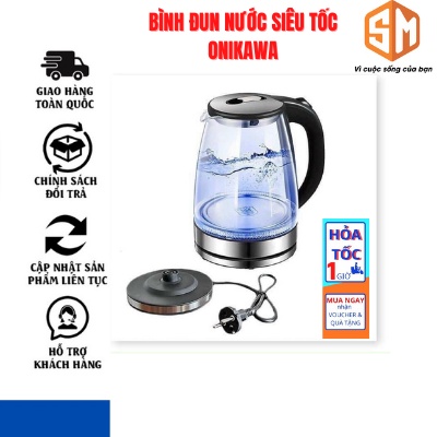 BẢO HÀNH 12 THÁNG-Bình đun siêu tốc thủy tinh OKINAWA OK-2 Công Suất 1500W Có Đèn UV Khử Khuẩn