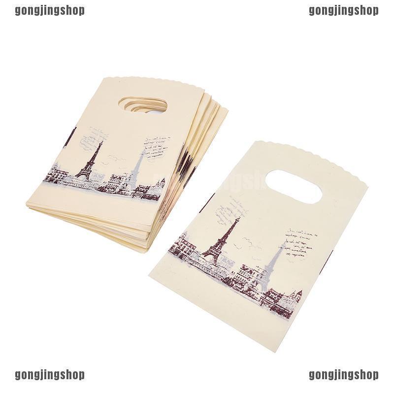 Set 100 Túi Nhựa Mua Sắm Màu Hồng In Hình Tháp Eiffel