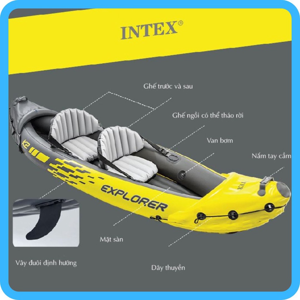 Thuyền hơi kayar Explore 2 người Intex – Thuyền phao du lịch câu cá có mái chèo