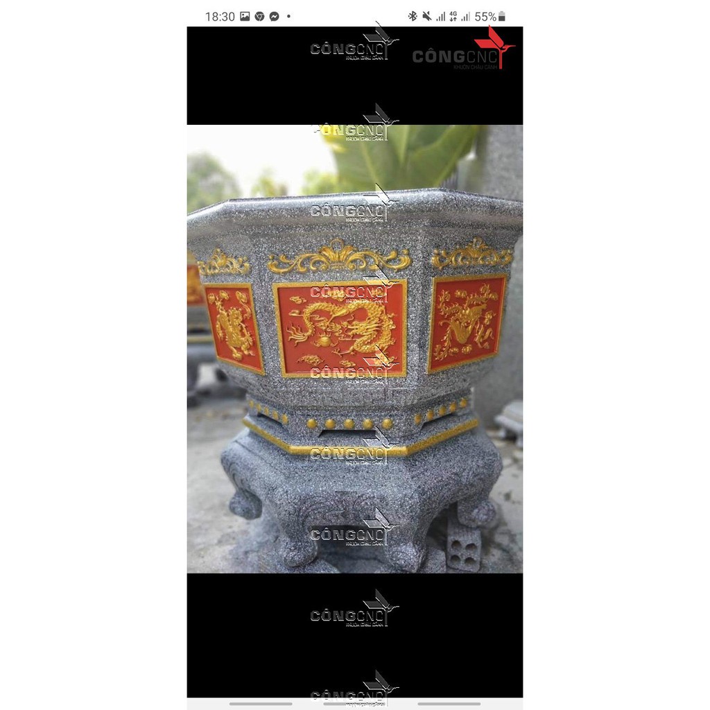 Khuôn Chậu Cảnh Đẹp, Khuôn Chậu Bát Giác 79 Tứ Linh, cá chép - tài lộc ghép đôi Kèm Đôn Chân Kỷ
