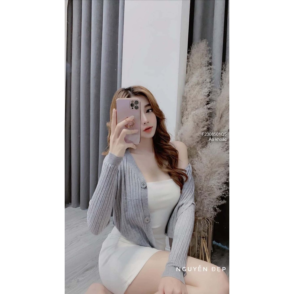 Áo khoác len kiểu gài 3 nút cổ tim tay dài hàng QC!