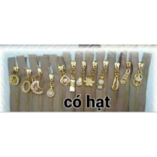 Khóa dây kéo có hạt trang trí dài 10cm màu da hoặc đen