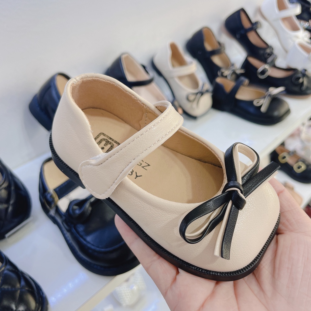 ￼￼￼Giày Bé Gái - Giày búp bê da mềm phong cách Vintage Hàn Quốc có quai dán A485 (có ảnh thật)