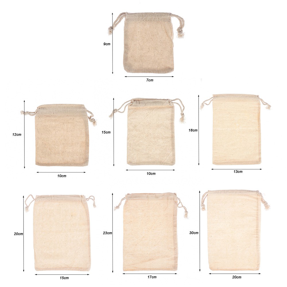 Túi đựng vải lanh cotton dây rút tiện lợi dành cho rau củ đồ chơi