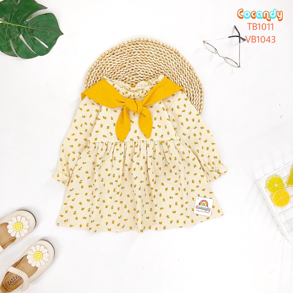 Váy babydoll họa tiết hoa vàng, cherry cho bé gái của COCANDY mã VB104( không kèm turban)