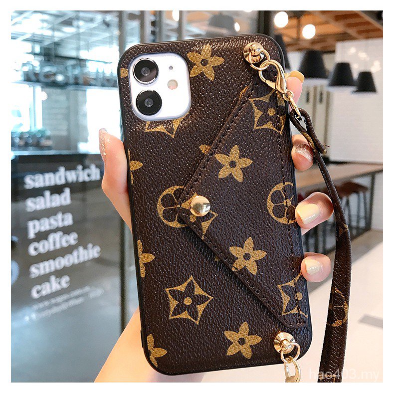 Bao Da Điện Thoại In Họa Tiết Hoa Kèm Dây Đeo Cho iphone15 14 13 12 11 pro max xs 8 plus Ốp