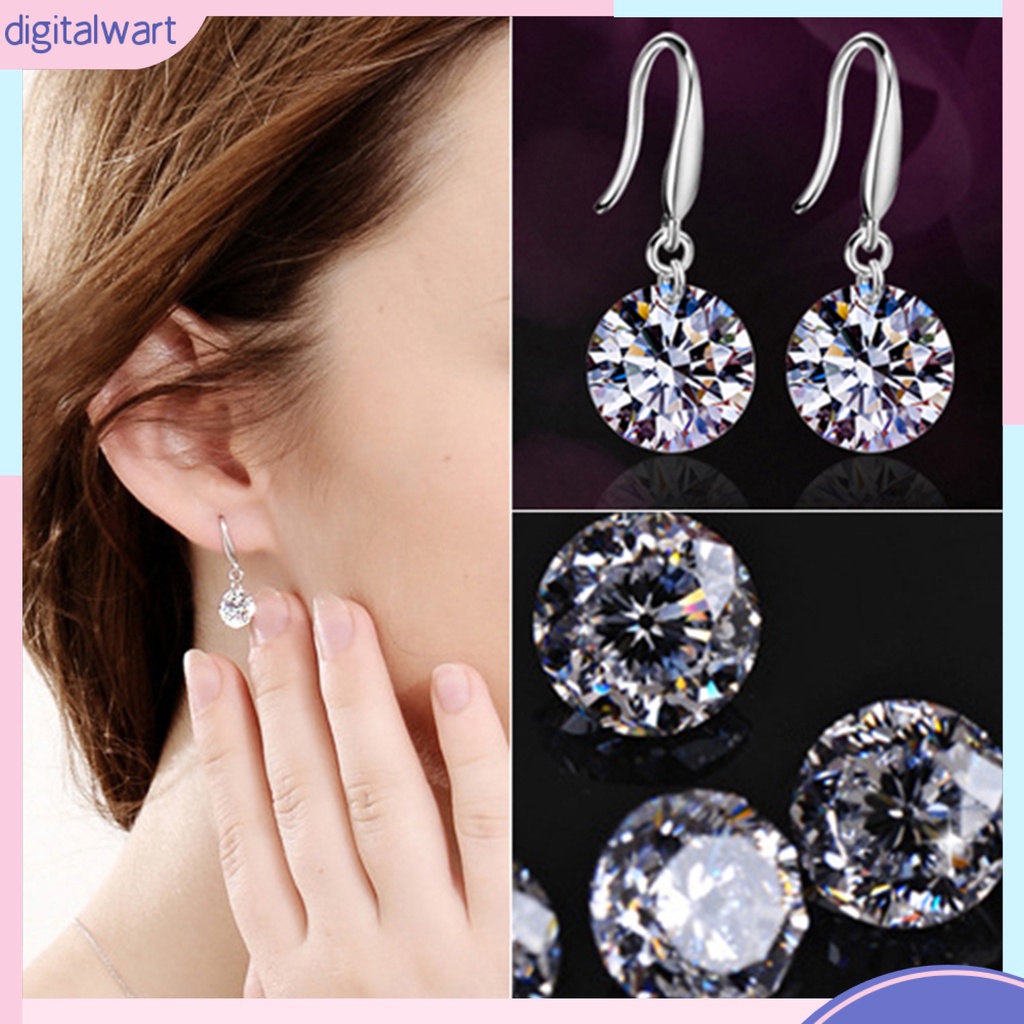 Cặp khuyên tai mạ bạc mặt tròn đính đá zircon sang trọng trẻ trung dành cho nữ