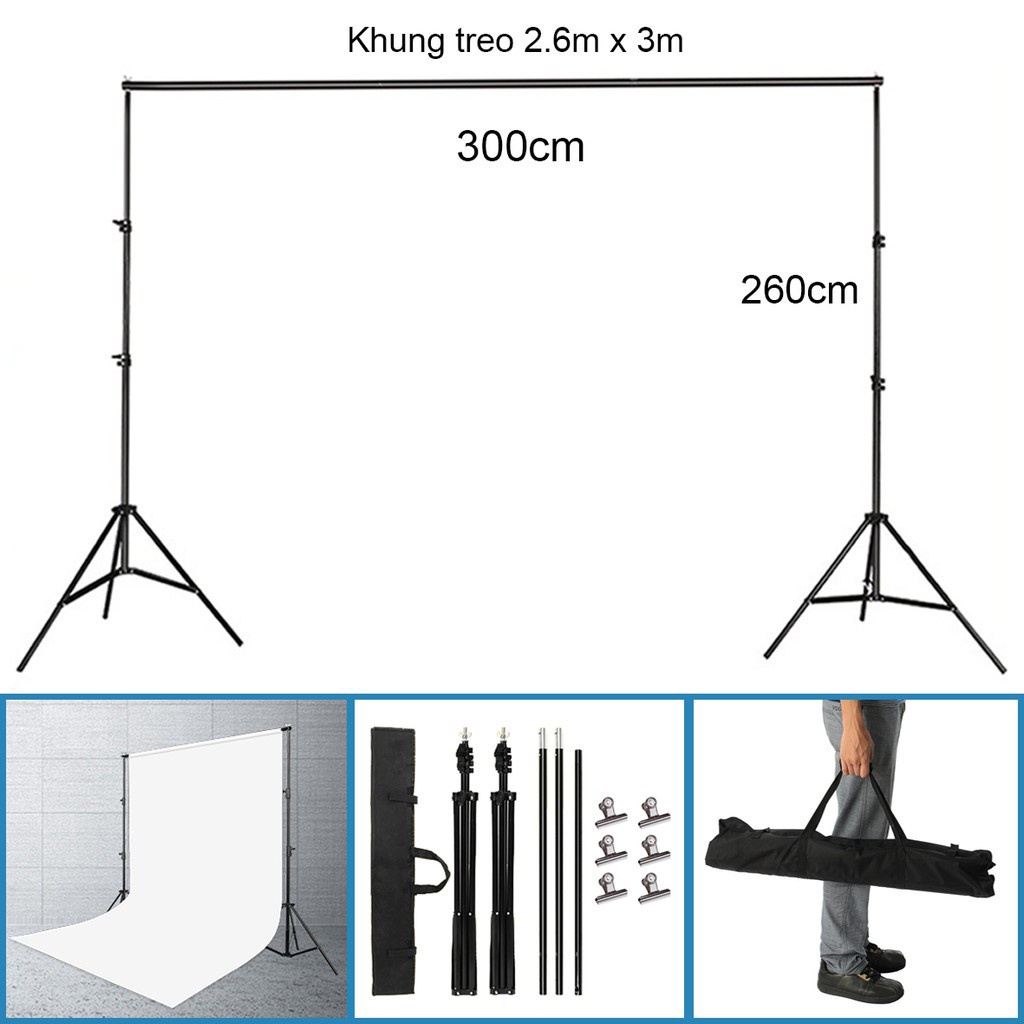 Bộ khung giá treo phông nền di động chữ U chụp ảnh quay video lookbook, ảnh cưới, livestream