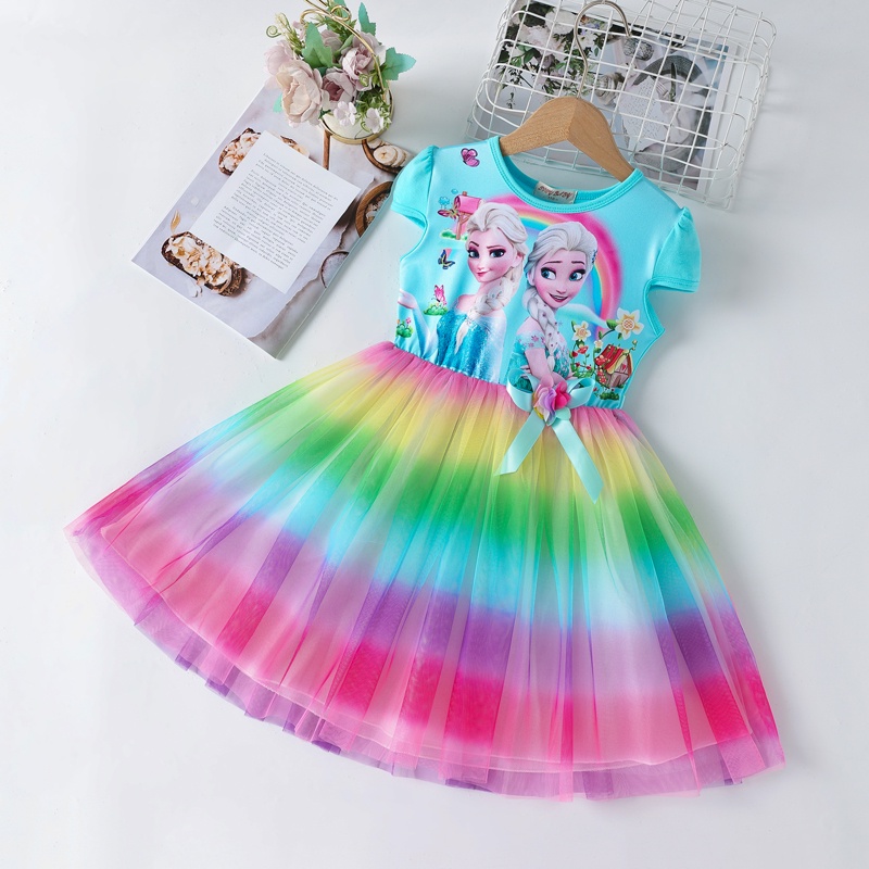 Váy elsa cho bé gái 3-8 tuổi kiểu dáng cầu vồng xinh xắn