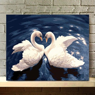 Tranh sơn dầu số hóa động vật - Đôi thiên nga