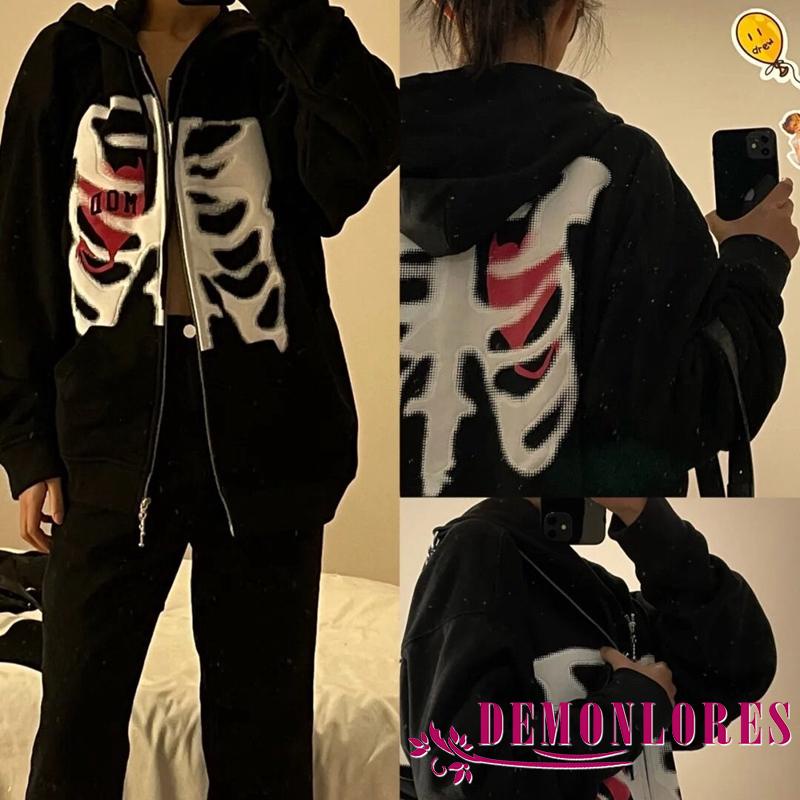 Áo hoodie nữ tay dài in hình đầu lâu cá tính