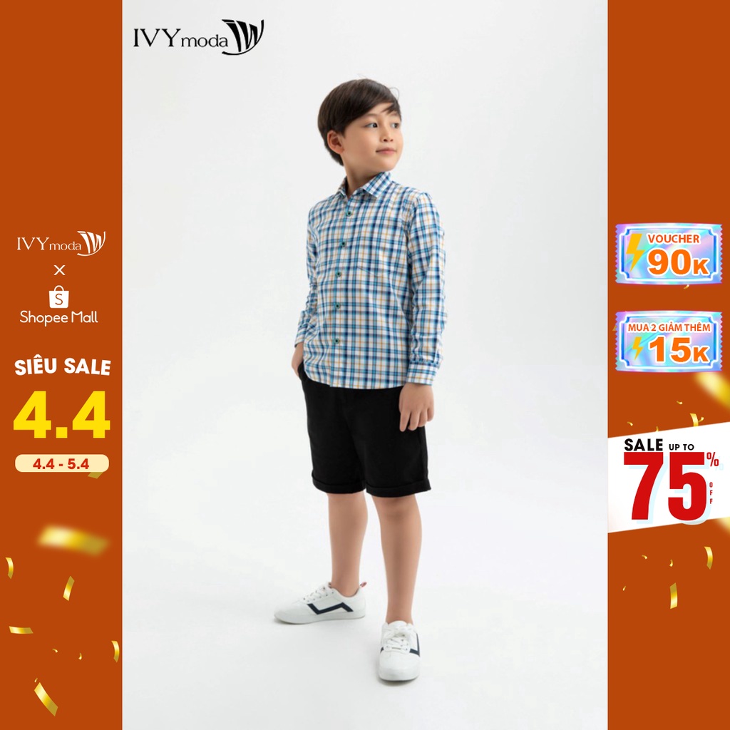 [NHẬP WABRTL5 GIẢM 10% TỐI ĐA 50K ĐH 250K ]Áo sơ mi kẻ cổ đức bé trai IVY moda MS 17K1157