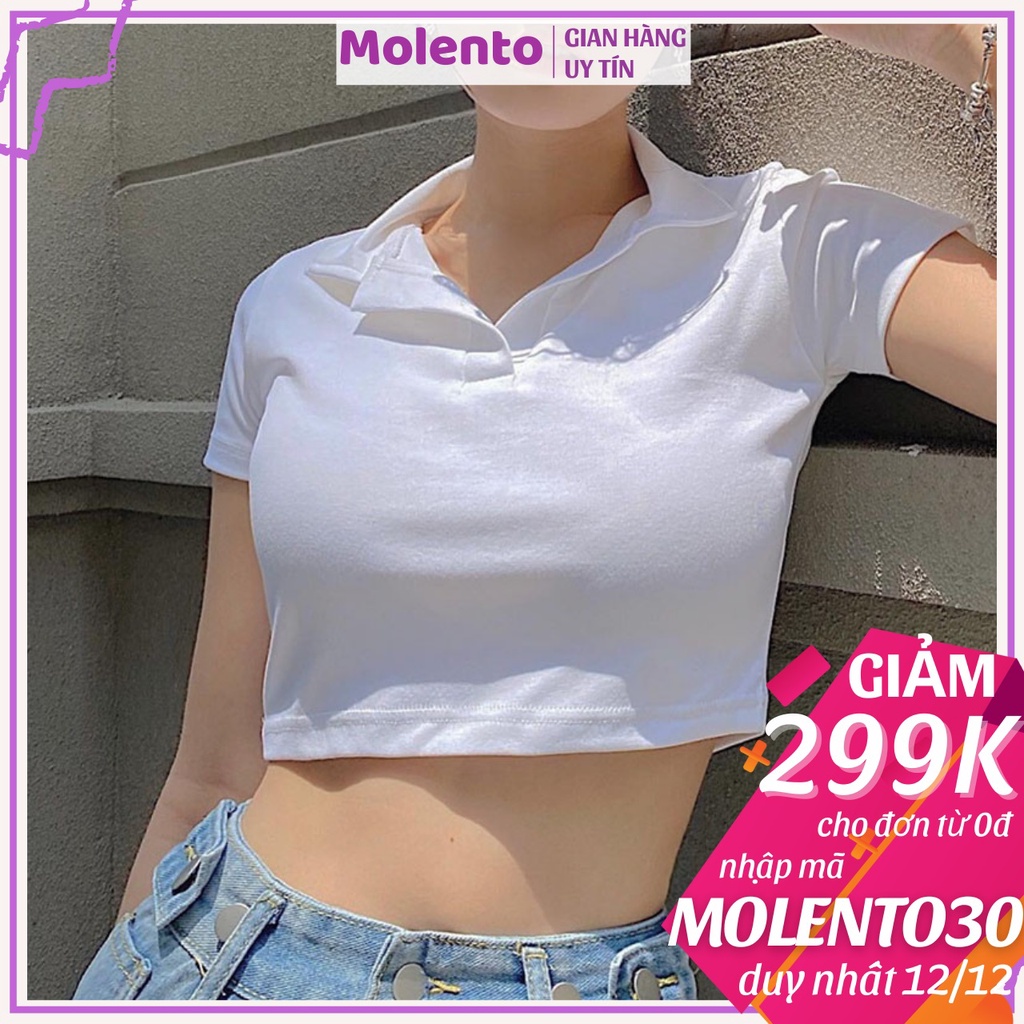 Áo croptop nữ thun sơ mi Molento Áo polo nữ crt Ulzzang crop top phông cổ bẻ kiểu ôm body có cổ tay ngắn đẹp - M16