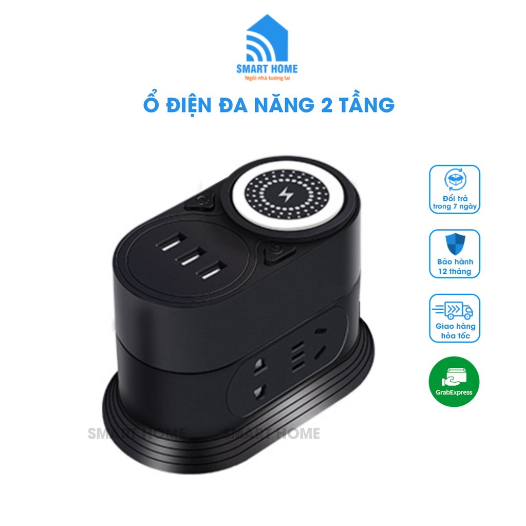 Ổ Cắm Điện Đa Năng Kèm Sạc Không Dây Cho Điện Thoại, 3 Cổng USB Sạc Nhanh