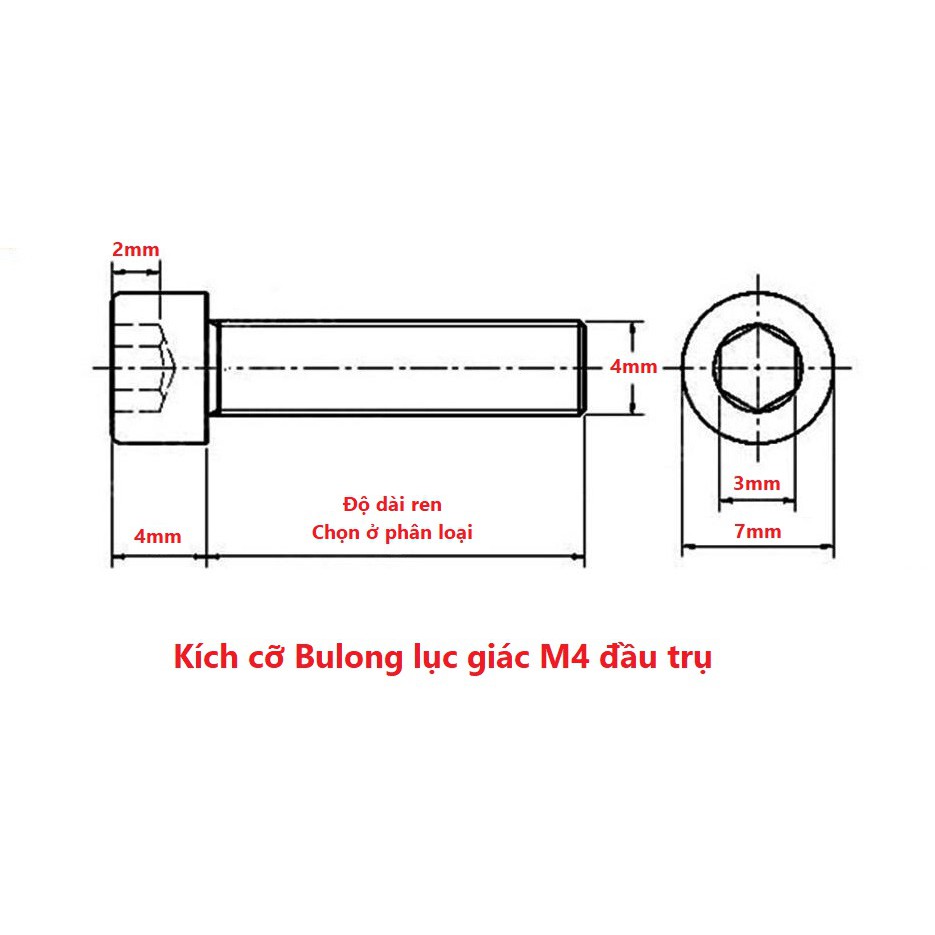 Bulong lục giác inox M4 10 con