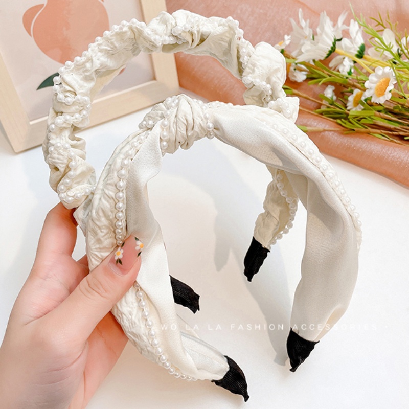Băng Đô Cài Tóc Bản Rộng Đính Ngọc Trai Màu Trắng Thời Trang Chất Lượng Cao 2022