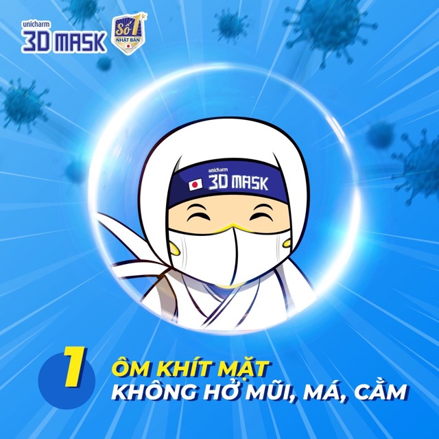 Khẩu trang trẻ em unicharm 3d mash nhật bản chống virus