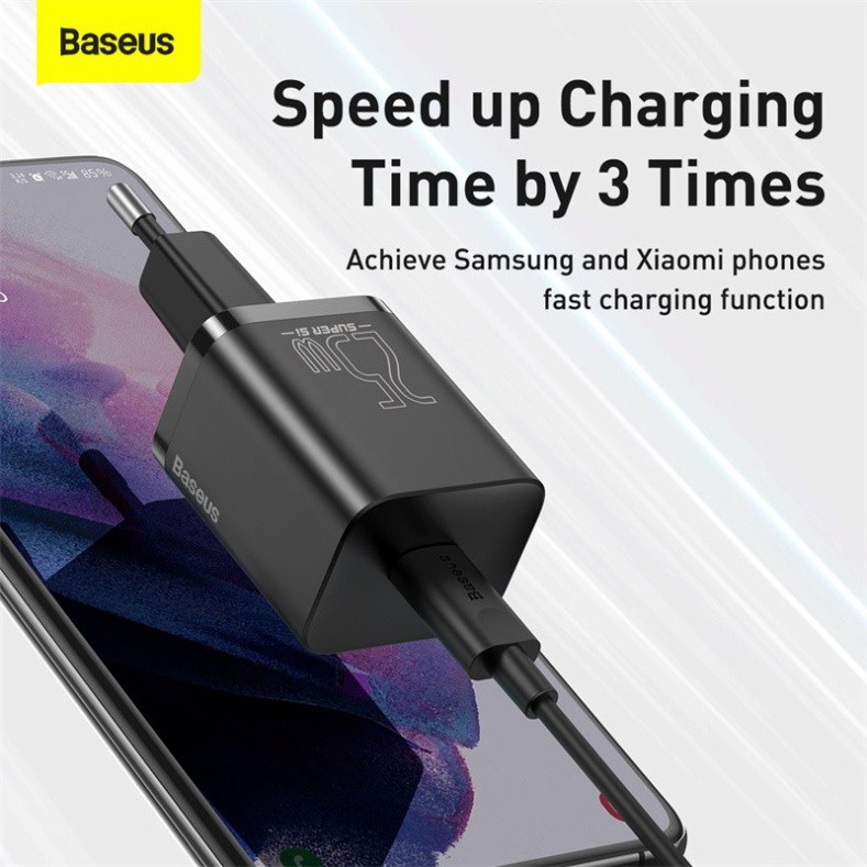 Củ sạc nhanh Baseus 25W kèm cáp Type-C to Type-C, công nghệ Super Si đầu sạc PD sạc nhanh QC3.0, PD3.0
