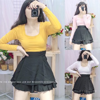 set áo croptop cổ u phối chân váy tầng