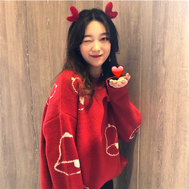 Áo Len Giáng Sinh Nữ Mẫu Hot Trend 2021 Form Rộng Rãi Sắc đỏ Noel