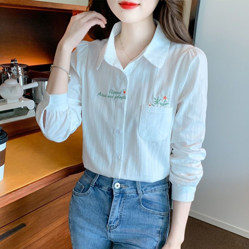 áo kiểu nữ áo sơ mi tay ngắn áo sơ mi áo sơ mi nữ Áo Sơ Mi Cotton Nguyên Chất Thêu Họa Tiết Phong Cách Phương Tây Thời Trang Mùa Thu 2022 Cho Nữ