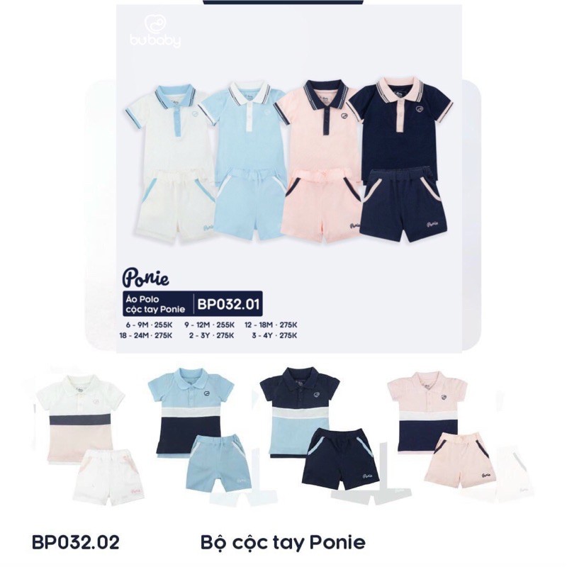 Bộ Polo cộc tay Ponie bé trai, bé gái hãng Bu baby