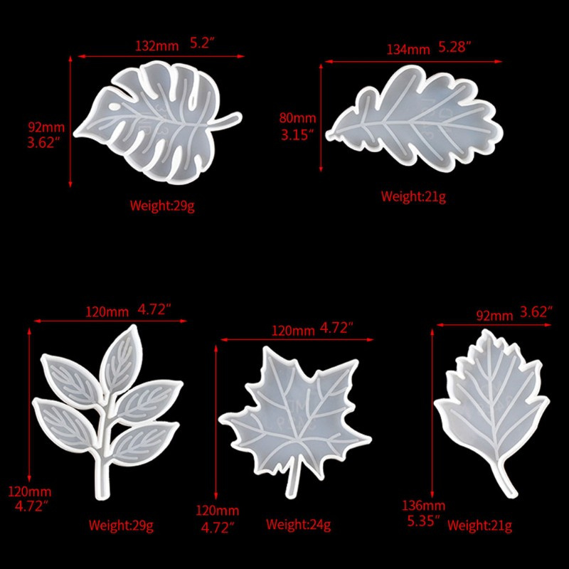 ARIN 5Pcs Leaves Coaster Silicone Resin Mold Tropical Maple Leaf Resin Casting Mold