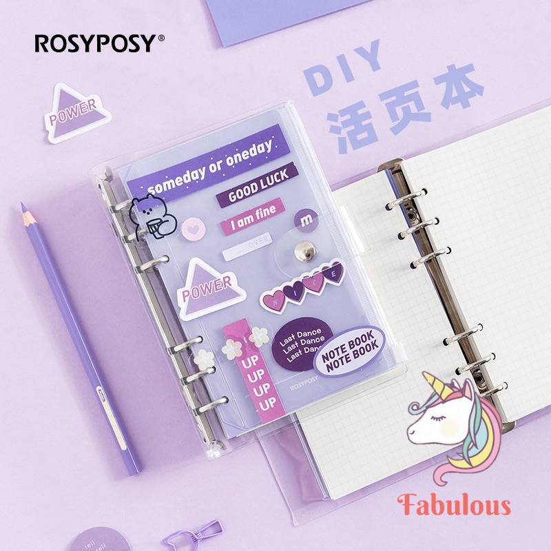 Set sổ bìa còng bullet journal binder A6 trang trí sẵn kèm giấy refill và phụ kiện
